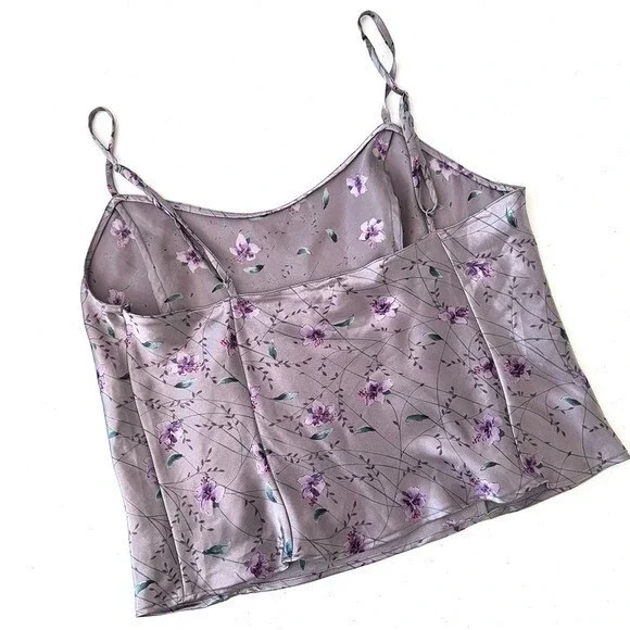 Victorias‎ Secret Purple floral Satin Top Womens Large Vintage Y2K Cottagecore - Picture 4 of 7